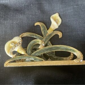 Vintage enamel rhinestones brass business card holder